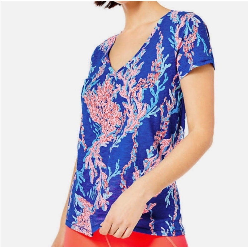 Lilly Pulitzer Etta V Neck In Borealis Blue Swim On Over - Picture 2 of 6